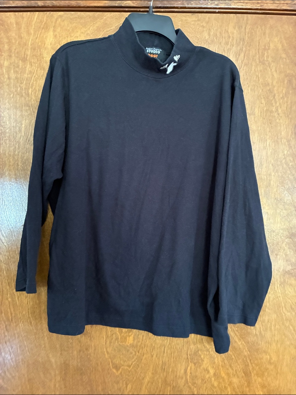 Designers Originals Black Long Sleeve Mock Neck Tee with Small Embroidery Size2X